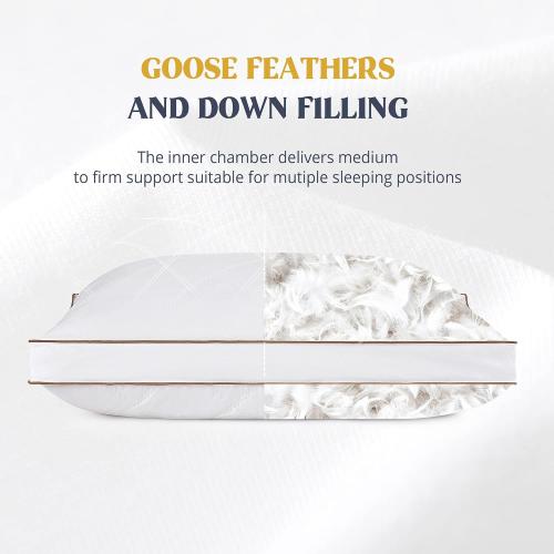 Goose Feathers and Down Pillow for Sleeping Hotel Collection Bed Pillows, 100% Cotton Cover,Gusseted, King, Set of 2