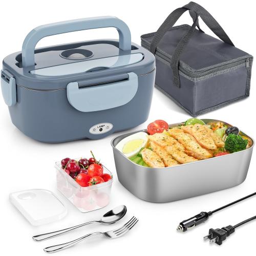 Carsolt Electric Lunch Box Food Heater - 3 in 1 Portable Leakproof Heated Lunch Box for Car/Home/Adults with 1.5L Removable 304 Stainless Steel Container, 60-80W, 12V/24V/110V (Blue)