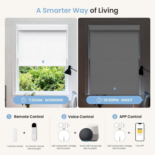 Grandekor No-Drill No Tools Motorized Blinds with Remote |  White Electric Blackout Smart Roller Shade/APP/Voice Control-for Home Office, Living Room