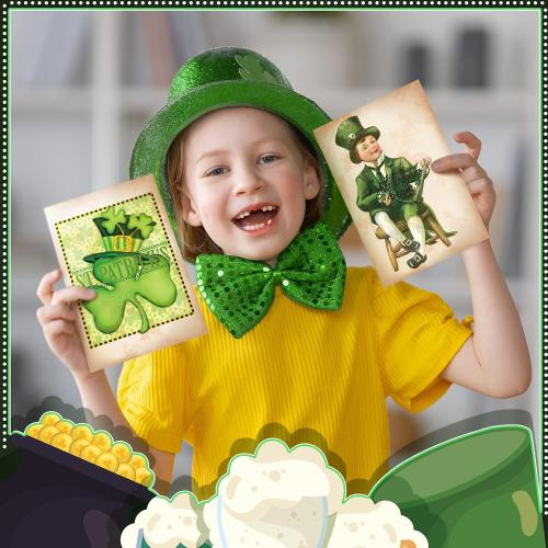 Yinder 24 Set St Patrick's Day Cards with Envelopes Vintage Green St Patrick's Day Shamrock Greeting Cards Retro Clover Irish Cards for Party Classroom Home Office Business (Cute Style)