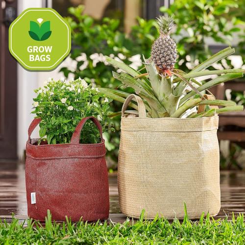 Coolaroo 2-Pack 5 Gallon Heavy Duty Plant/Vegetable/Herb/Fruit Breathable Fabric Grow Planter Pot Bags with Handles, Desert Sand