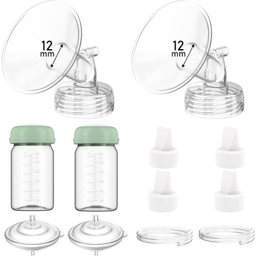 Breast Pump Parts Compatible with Spectra S1/S2/9 Plus/Synergy Gold, Full Set Replacement Parts for Spectra Include 12mm Flange, Duckbill Valve, Backflow Protector, Tubing, Bottle, Not Original Parts