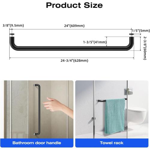Ranbo 24 Inch Shower Door Handle, Single-Sided Towel Bar, Matte Black