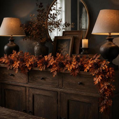 2 Pcs 6 ft Fall Mantle Garland Neutral Halloween Autumn Home Decor