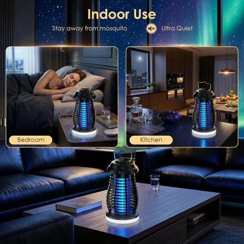 Cordless Bug Zapper Outdoor, 4200V Electric Mosquito Zapper, Fly Trap, Rechargeable Portable Fly Zapper, Waterproof Mosquito Trap Insect Killer Indoor Outdoor for Camping, Garden, Backyard, Home