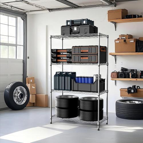 M MZG 1000 lbs 4Tier Shelf Metal Storage Shelves Wire Rack Closet Organizers with Wheel for Garage Kitchen Bathroom Laundry Chrome 13.7 D x 29.5 W x 47.2 H