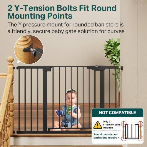 Cumbor 30-48 in Baby Gate for Stairs, Auto Close Dog Gate Indoor, Black | Mom's Choice Awards Winner, Double Lock Safety for Doorways, One-Hand Open Child Gate for Toddlers & Pets, Pressure Mounted