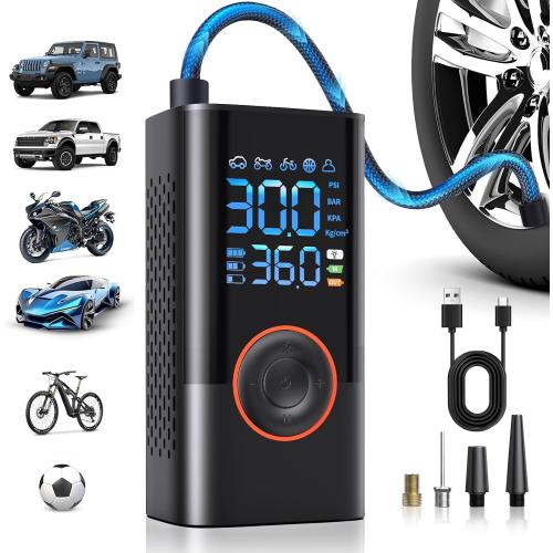 Tire Inflator Portable Air Compressor Portable Cordless Mini Air Pump with Digital Pressure Gauge Inflater 150PSI 3X Fast Inflation Auto Shutoff Large Battery Tires Pump for Cars Motors Bikes Balls