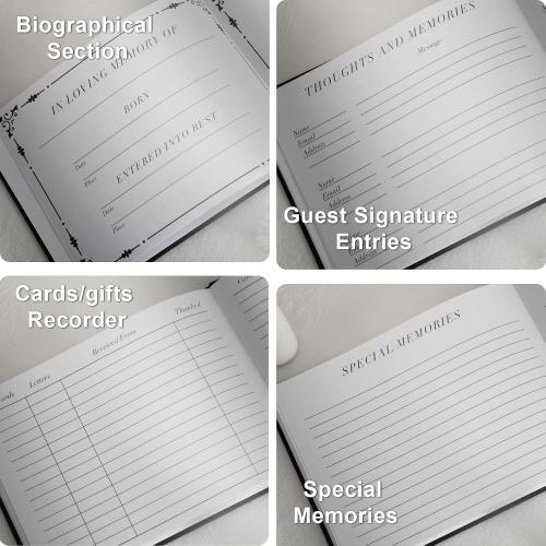 Funeral Guest Book for Memorial Service, Hardcover Funeral Sign in Book for Guests, Celebration of Life Decor with Pen and Sign, in Loving Memory Book Sympathy Gift Box-Black
