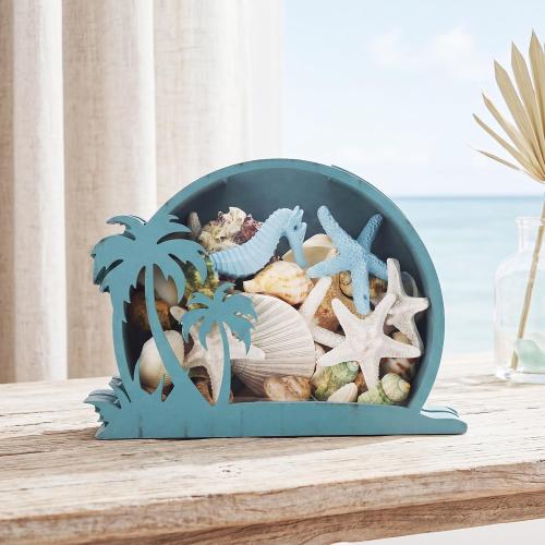 CroBlissful Wooden Seashell Box Clear Lid Shell Holder,Green,Coconut