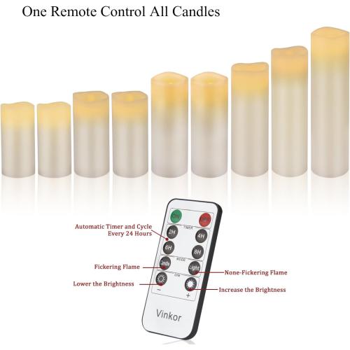Vinkor Flameless Candles Battery Operated Candles Real Wax Pillar LED Candles with 10-Key Remote and Cycling 24 Hours Timer (Ivory 4 5 6 7 8 9)