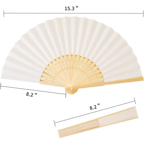 Cream-Coloured Paper Hand Fan Bamboo Folding fan Handheld Paper Fan