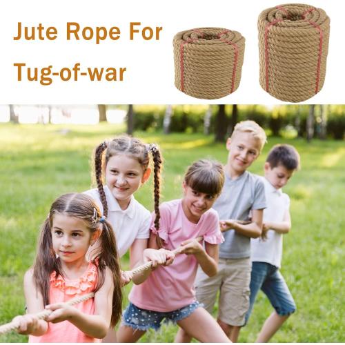Jute Rope (1.5 in X 50 ft), 38mm Thick Twisted Manila Ropes, Natural Heavy Duty Hemp Rope for Swing Bed, Crafts, Railing, Tug of War, Landscaping, Garden, Bundling, Hammock, Home Decorating