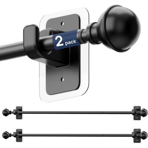 ENJOYBASICS 2 Pack 28-60 No Drill Curtain Rods, Renter Friendly, Black