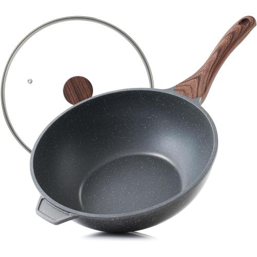SENSARTE Nonstick Wok Pan with Lid 11Inch, Healthy Stir-fry Pan Chef's Pan