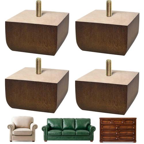 Sofa Legs Square Bed Feet 2 inch Wood Replacement Leg for Furniture Set of 4, Dark Brown