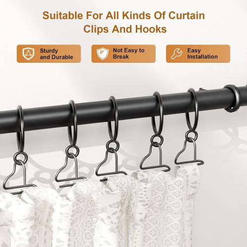 50 Packs Black Metal Curtain Rings with Eyelets, 1 inch Inner Diameter Drapery Rings Apply for Curtain Rods(Fits Up to 3/4-Inch Rod)