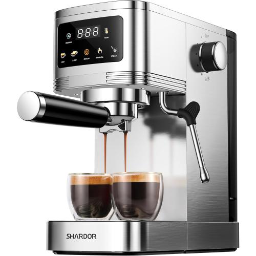 SHARDOR Espresso Machine 20 Bar, Professional Espresso Machine with Milk Frother and Touchscreen, Expresso Coffee Machines with Adjustable Temperature,for Cappuccino, Latte, Stainless Steel, Silver