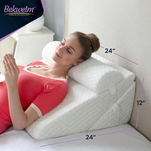 Wedge Pillow for Sleep Apnea, 12 Inch Adjustable Height Bed Wedge Pillow for Headboard, Gerd, Acid Reflux Relief, Snoring, and Post Surgery Recovery (White, Large - with Headrest)