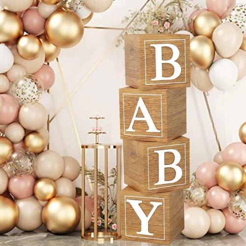 Netnology Brown Baby Boxes with Letters for Baby Shower,4 Balloon Boxes