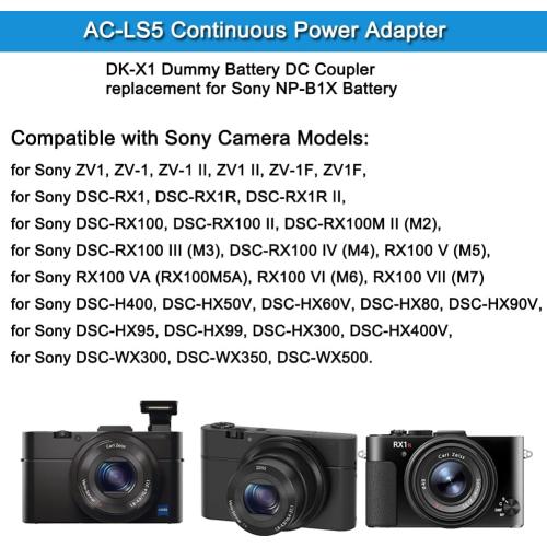 NP-BX1 for Sony ZV1 Dummy Battery, DK-X1 DC Coupler, AC-LS5 Continuous Power Supply AC Adapter, Compatible with Sony ZV1 ZV-1 II, ZV1F ZV-1F, DSC-RX1 RX1R, RX100 II III IV V VI VII Cameras.