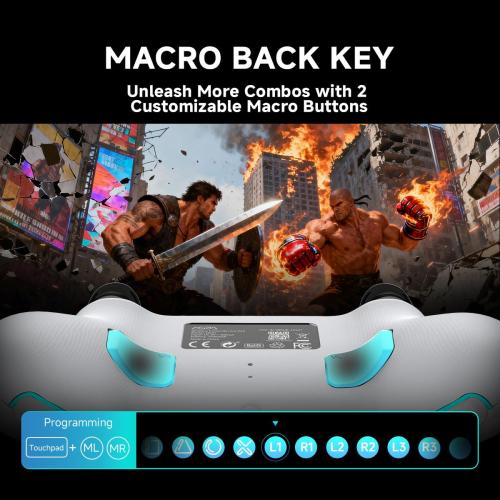 ASRVA White Wireless Pro Controller for P5, Hall Effect Joystick No Drift, 2 Back Paddles, Macro, Gyro, 1000mAh, RGB, Compatible with P5/Pro/Slim/PC/iOS/Android