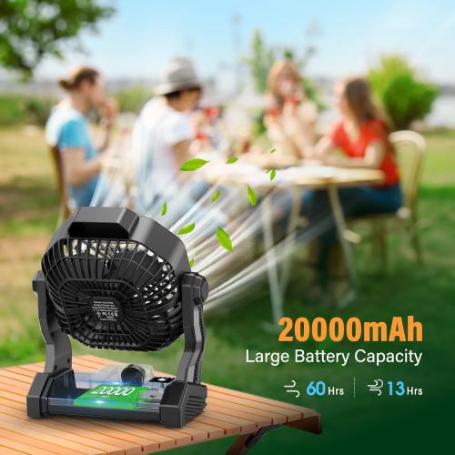 JINLICTE Solar Fan with LED Lantern, Camping Fan with 7W Solar Panel, Rechargeable Solar Powered for Outside, Quiet Battery Operated Tent for Picnic, Barbecue, Fishing, Travel