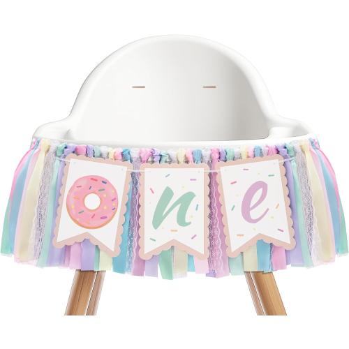 Kriyokiaa Donut Highchair Banner 1st Birthday Girl Sweet One Birthday Party Decorations Rainbow High Chair Banner Photo Background