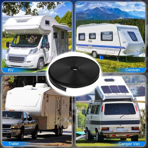 1 RV Trim Molding Insert, 100 FT Heavy Duty RV TPE Trim Molding Weather Stripping Exterior Replacement, Waterproof Screw Cover Corner for Camper Travel Trailer Boat Channel, Black