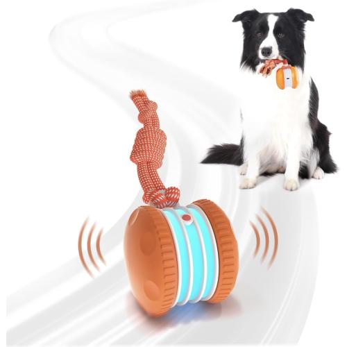 Interactive Dog Toys, Random Path Electric Automatic Moving and Rolling Dogs Toy with Rope for Small Medium Large Dogs, Motion-Activated Dog Stimulation Toy for Boredom Relief (Orange)