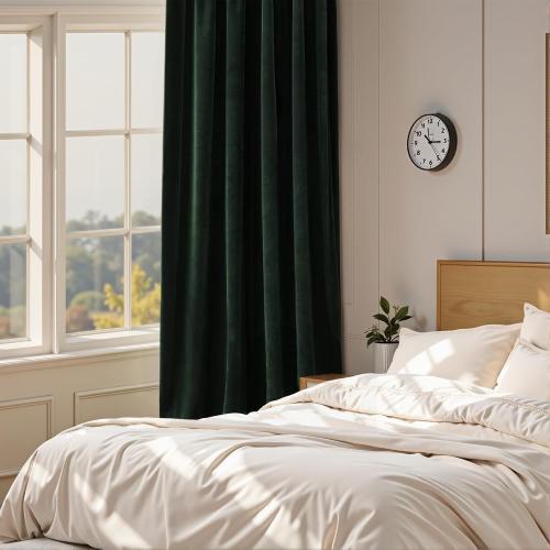 Nemia Dark Green Velvet Curtains Thermal Insulated Blackout Curtain for Bedroom Window Living Room Darkening Luxury Vintage 104 Inches Long Heavy Drapes Panels Rod Pocket Set of 2