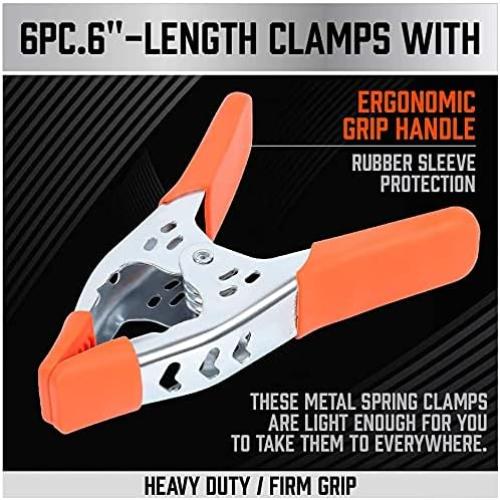 HORUSDY 12-Pack 6 Inch Spring Clamps, Heavy Duty Metal Clamp Set with 2.5-Inch Jaw Opening for Woodworking, DIY, Crafts and Repairs