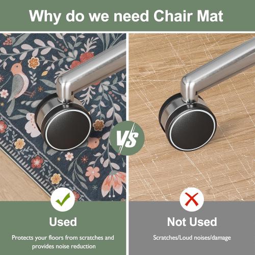 Anidaroel 36x48 Office Chair Mat for Hardwood Floor, Black Floral Computer Chair Mat, Anti-Slip Vintage Under Desk Rug for Office, Low Pile Bird Bug Office Rugs for Rolling Chairs