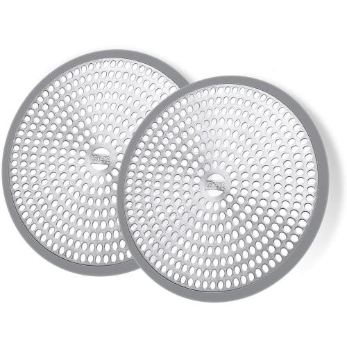 LEKEYE Shower Hair Catcher Drain Protector Strainer-Steel & Silicone 2 Pack