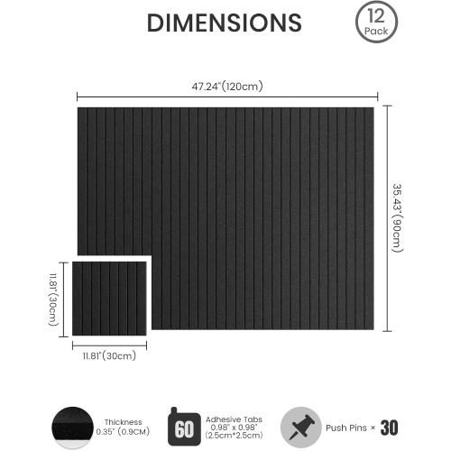 Bumusty 48x 36 Large Felt Bulletin Board Tiles, Black