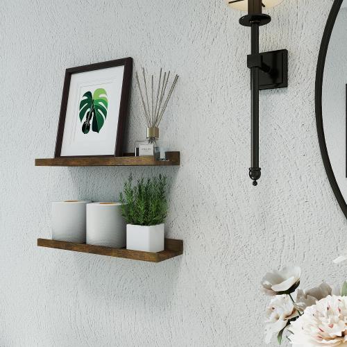 Brown Floating Shelves for Wall Decor, 16 in Shelf with Lip Set of 2