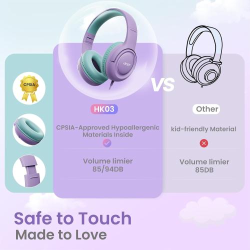 Acer 2‑Pack Kids Headphones for School, 3.5mm Jack, w/Mic HK03‑2P
