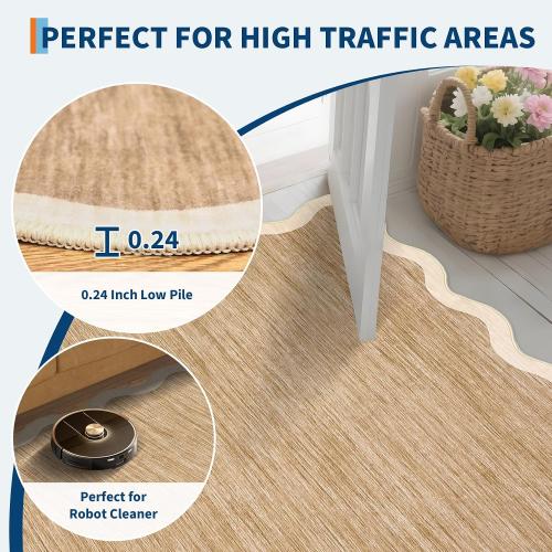 GarveeHome Scalloped Runner Rug for Kitchen Non Slip 2'6''x8' Washable Rugs