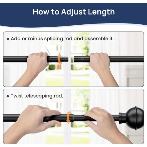 ENJOYBASICS 2 Pack 28-60 No Drill Curtain Rods, Renter Friendly, Black