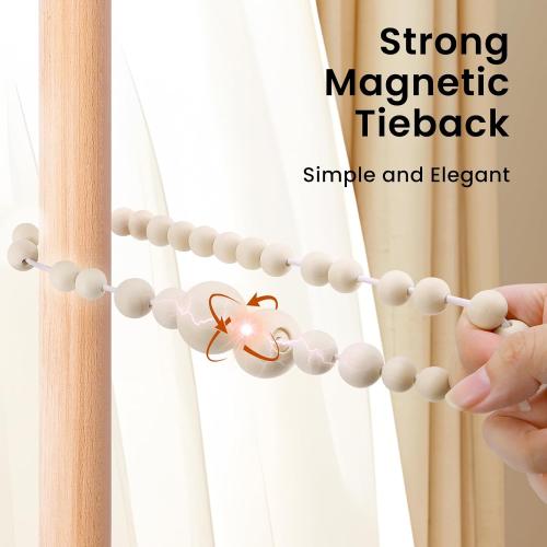 KLOGTSIND Magnetic Curtain Tiebacks, 2 Pack Wood Bead Curtain Holdbacks