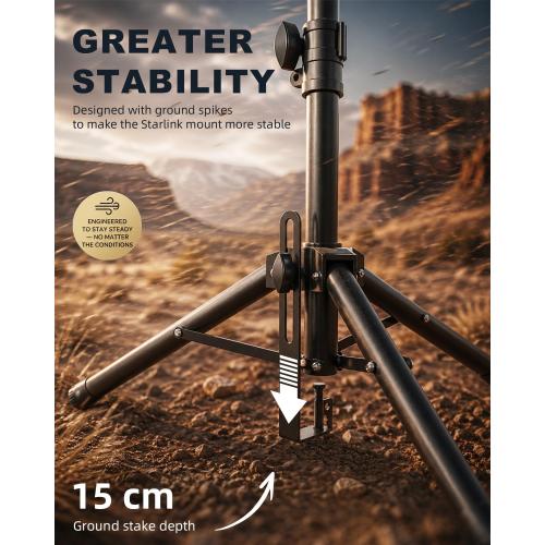 Starlink Mount Gen 3, Starlink Tripod Stand with Mount Adapter, Adjustable Height for Starlink Standard 4/4X/V3, 90° Tilt Angle Adjustment Starlink Antenna Pipe Adapter (Black)
