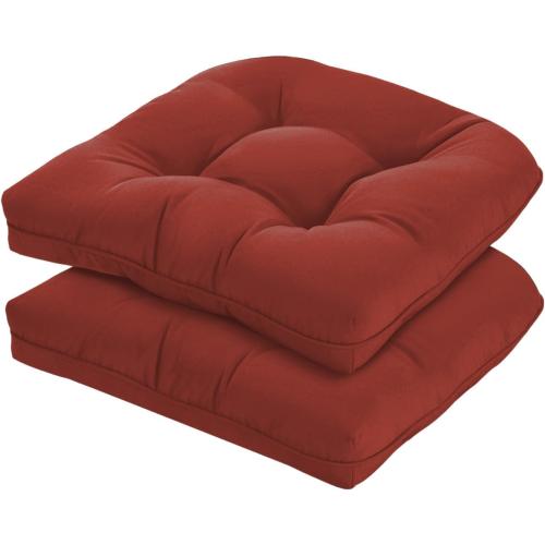 19x19 Outdoor Chair Cushions Set of 2, Tufted Wicker Patio Furniture Cushions, Thick Outdoor Seat Cushions for Lawn Chairs, Overstuffed and Water Resistant, Brick Red