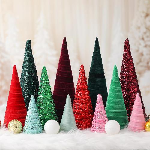 Ireer 12 Pcs Christmas Velvet Trees Set Various Size Velvet Cone Modern Decorations Indoor Table Tree Centerpiece Minimalist Xmas Holiday Winter Home Decor (Red Green)