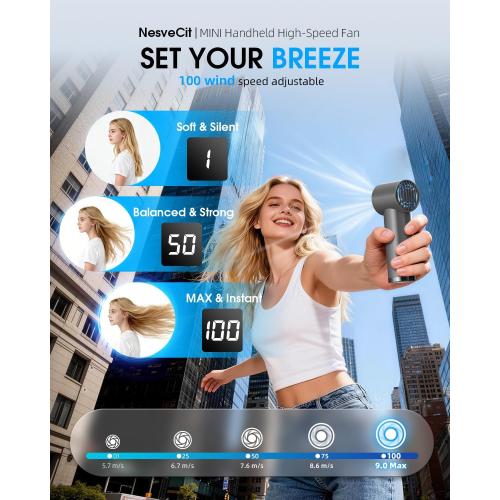 Portable Handheld Fan, 1-100 High Speed Small Hand Fan with Strap, Mini Powerful Fans with Ice Cooling, 4000mAh Personal Fans for Travel, Office, Outdoor, Gift, Gray Pro
