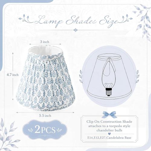 Vihose 2 Small Pleated Lamp Shades Blue Tree Slant Clip on 3x5.5x4.7
