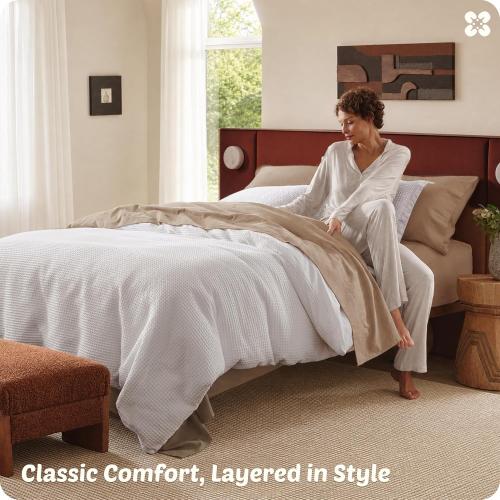 Bedsure PureWoven 3 Pieces 100% Cotton Waffle Weave Duvet Cover Set, King