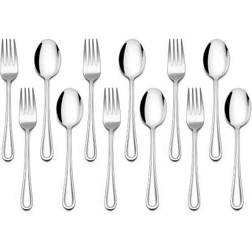 E-far 12-Piece Toddler Silverware, Stainless Steel Kids Utensils Forks and Spoons, Children Safe Metal Cutlery Set for Self Feeding, Mirror Polished & Dishwasher Safe, 6 Forks & 6 Spoons