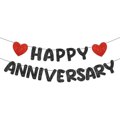 Fulmoon Happy Anniversary Banner Glitter Pre Strung No Dly, Black