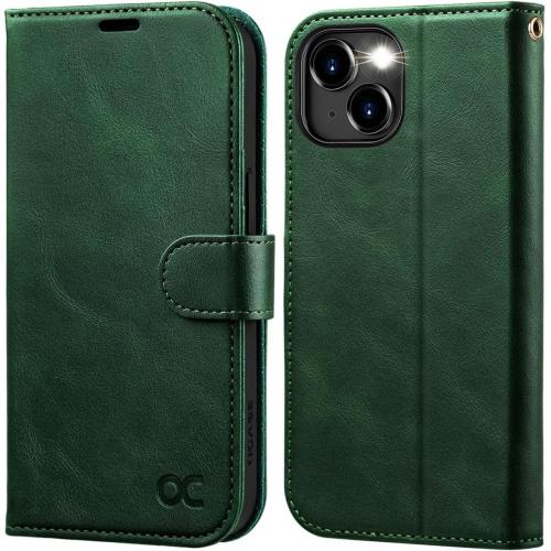OCASE for iPhone 15 Wallet Case, Card Holder, Blackish Green