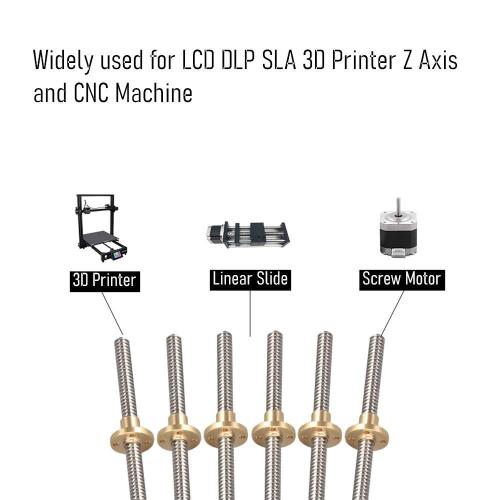 2PCS 400mm（15.75 Inches）Tr8x2 Lead Screw with T8 Brass Nut (Acme Thread, 2mm Pitch, 1 Start, 2mm Lead) for LCD DLP SLA 3D Printer Z Axis and CNC Machine
